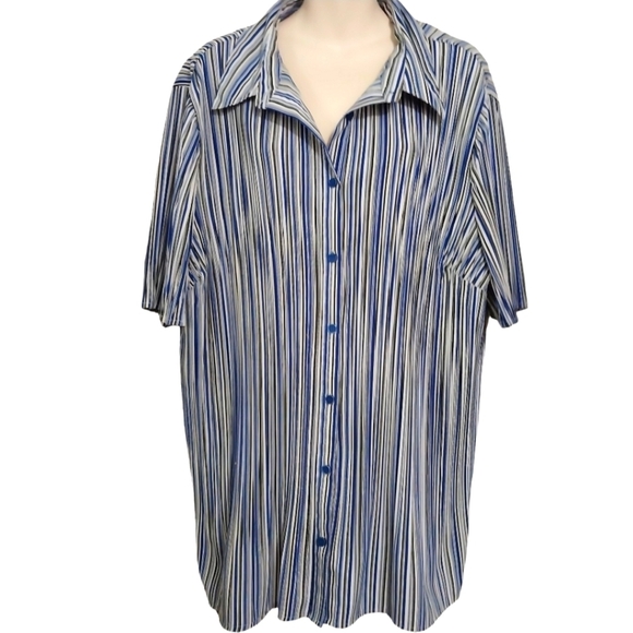 Maggie Barnes Button Down Short Sleeve Striped Top Sz 2X - Picture 1 of 6